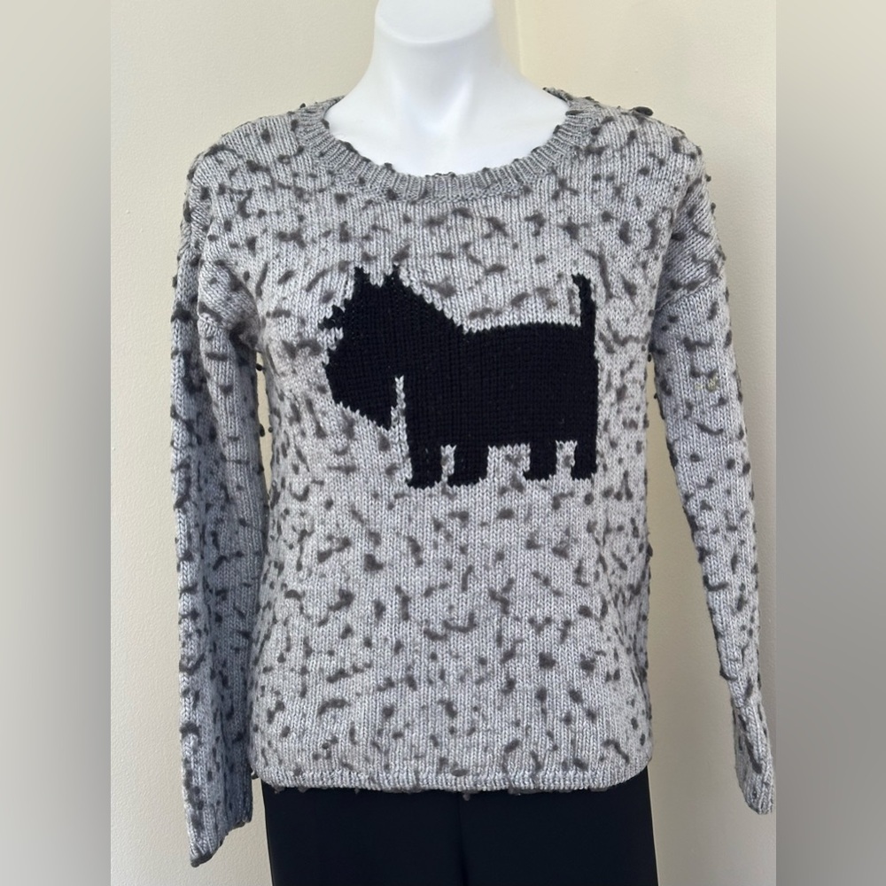 JOE FRESH Gray & Black Scottish Casual Round Neck Dog knit pulloverSweater Sz MM